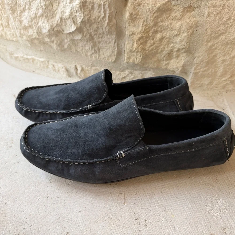 Joseph‎ Abboud Mens Navy Blue Suede Driving Slip On Loafers Square Toe Size 12